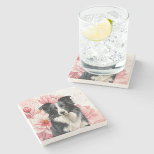 Dessous-de-verre En Pierre Chien Border Collie et lis roses audacieux