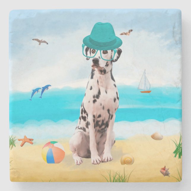 Dessous-de-verre En Pierre Chien Dalmation sur la plage (Devant)