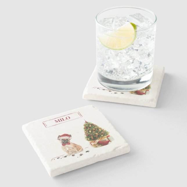 Dessous-de-verre En Pierre Chien de Noël Funny avec arbre (Côté)