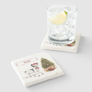 Dessous-de-verre En Pierre Chien de Noël Noir et Blanc