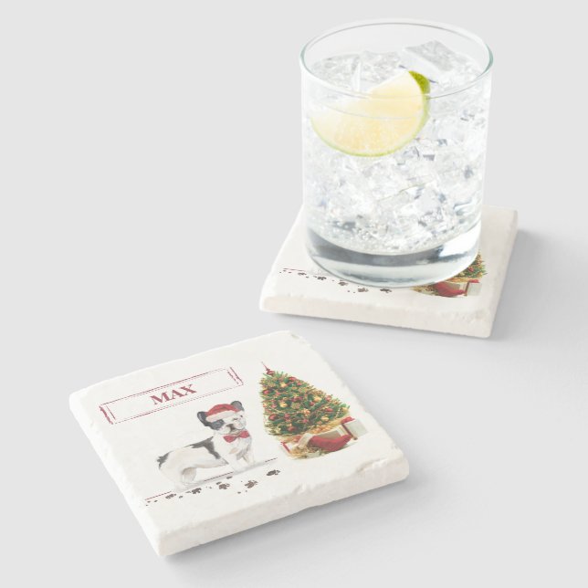 Dessous-de-verre En Pierre Chien de Noël Noir et Blanc (Côté)