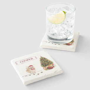 Dessous-de-verre En Pierre Chien de Noël poméranien drôle avec arbre