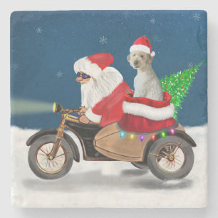 Dessous-de-verre En Pierre chien Goldendoodle Noël Père Noël