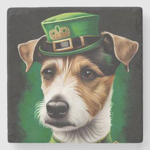 Dessous-de-verre En Pierre Chien Jack Russell en robe de la Saint-Patrick