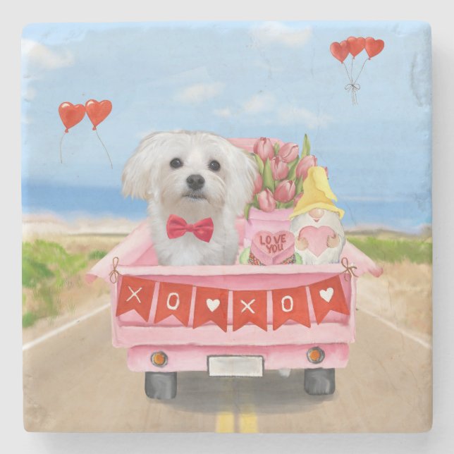 Dessous-de-verre En Pierre Chien maltais Saint Valentin Camion (Devant)