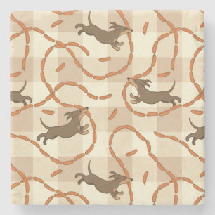 Dessous-de-verre En Pierre chiens chanceux avec l'arrière - plan de saucisse