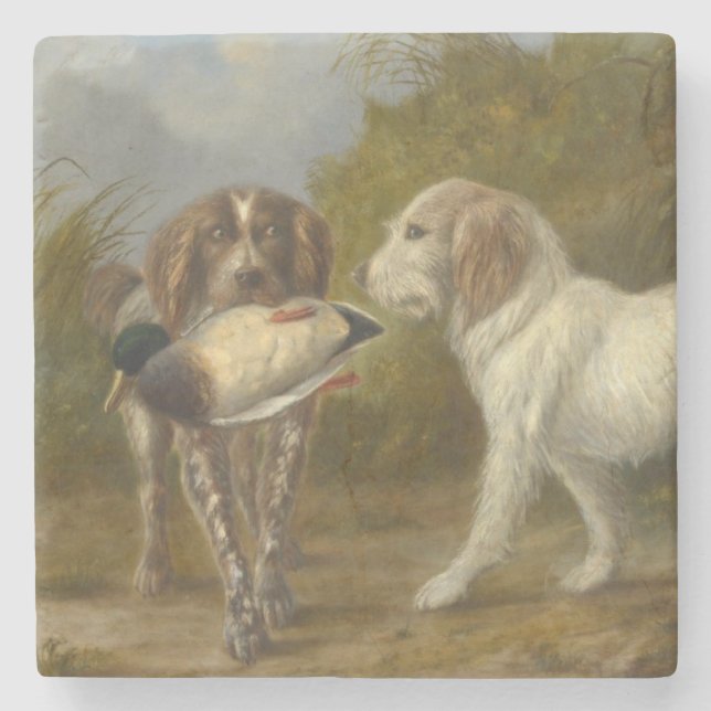 Dessous-de-verre En Pierre Chiens de chasse (par Carlo Ademollo) (Devant)