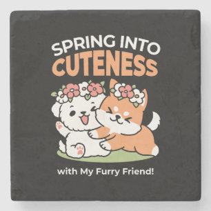 Dessous-de-verre En Pierre Chiens de jeu avec Flower Crowns - Fun Spring Them