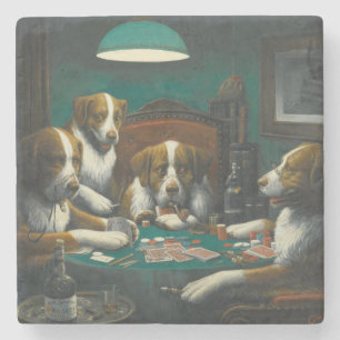 Dessous-de-verre En Pierre Chiens St Bernard Jouant au Poker