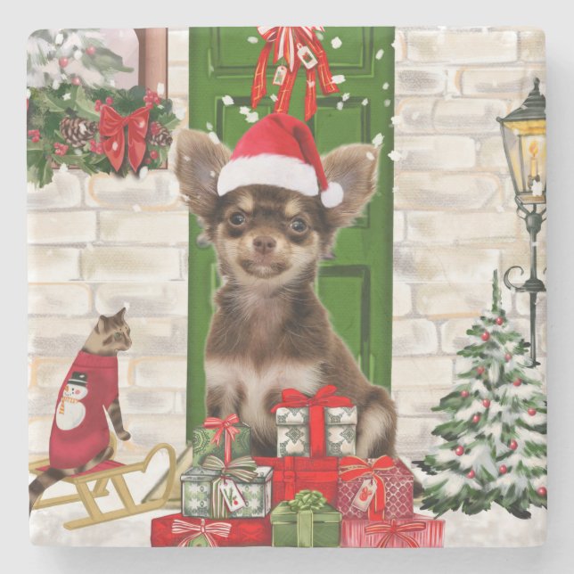 Dessous-de-verre En Pierre Chihuahua Chien Noël (Devant)