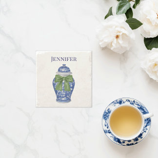Dessous-de-verre En Pierre Chinoiserie de Jar à gingembre bleu et blanc