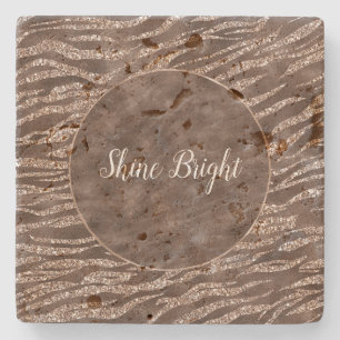 Dessous-de-verre En Pierre Chocolat Brown Zèbre Parties scintillant Cadre