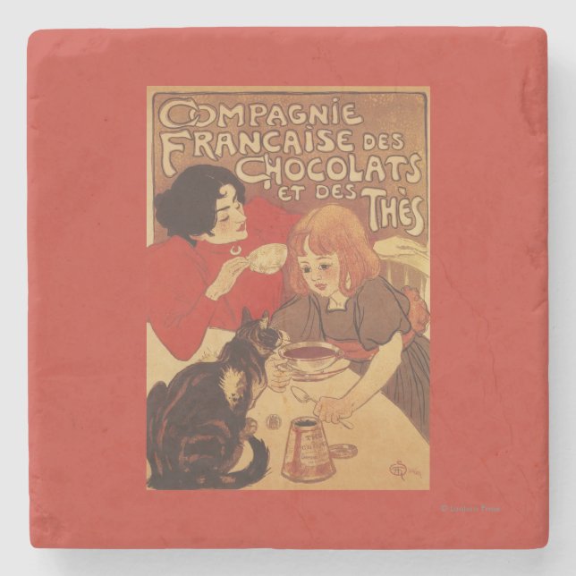 Dessous-de-verre En Pierre Chocolat et mère et fille du thé Co (Devant)