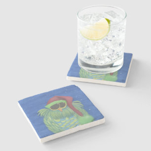Dessous-de-verre En Pierre Chouette adorable avec chapeau de Santa