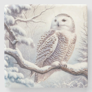 Dessous-de-verre En Pierre Chouette neige aquarelle