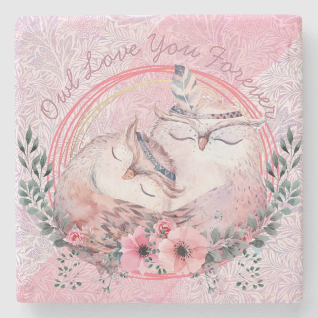 Dessous-de-verre En Pierre Chouettes mignonnes (Devant)