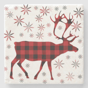 Dessous-de-verre En Pierre Christmas Moose, Deer, elk, caribou, red plaids