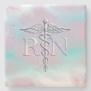 Dessous-de-verre En Pierre Chrome Style RN Caduceus Médicale Mère Pearl Look