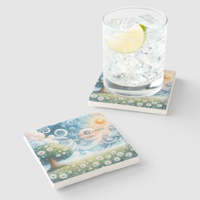 Dessous-de-verre En Pierre Ciel tourbillonnant / Marguerites & Citation (Côté)