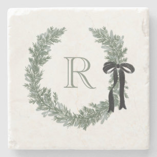 Dessous-de-verre En Pierre Cimetière monogramme classique avec cordon noir