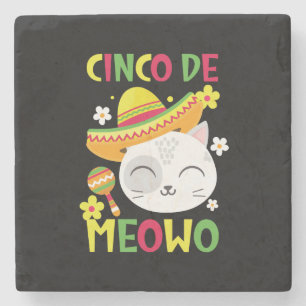 Dessous-de-verre En Pierre Cinco De Meowo, chat mexicain coloré et ludique