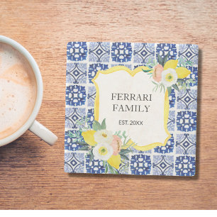 Dessous-de-verre En Pierre Citron Citrus italien Carreaux méditerranéens Moti