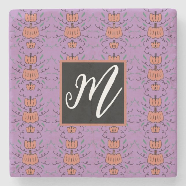 Dessous-de-verre En Pierre Citrouille Halloween Doodle Motif sans couture (Devant)