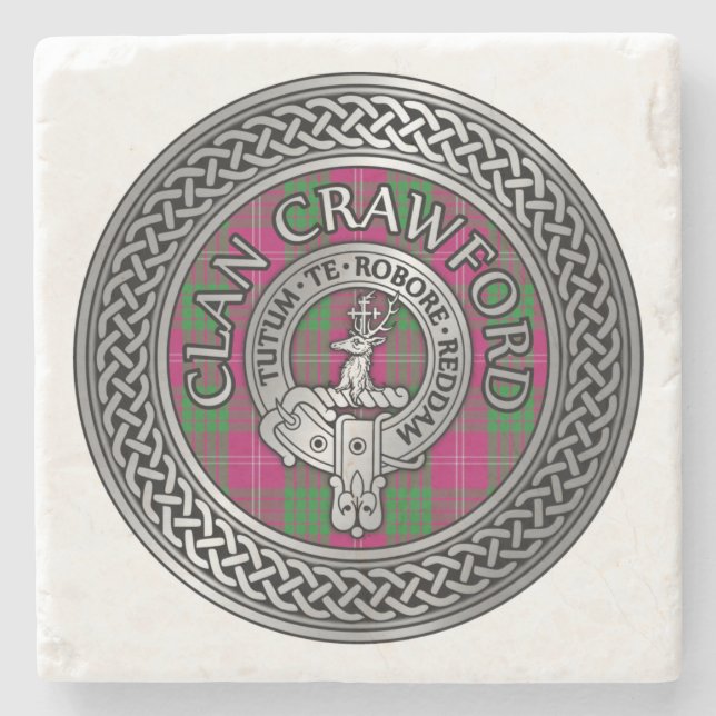 Dessous-de-verre En Pierre Clan Crawford Crest & Tartan Knot (Devant)