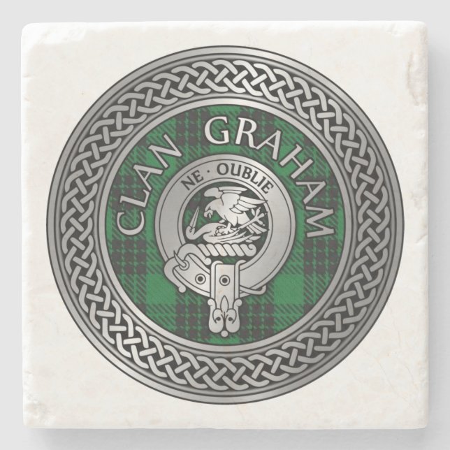 Dessous-de-verre En Pierre Clan Graham Crest & Tartan Knot (Devant)