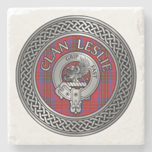 Dessous-de-verre En Pierre Clan Leslie Crest & Tartan Knot