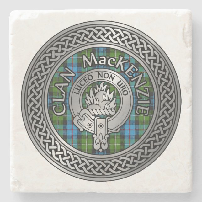 Dessous-de-verre En Pierre Clan MacKenzie Crest & Tartan Knot (Devant)