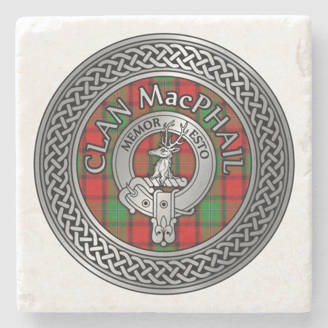 Dessous-de-verre En Pierre Clan MacPhail Crest & Tartan Knot (Devant)