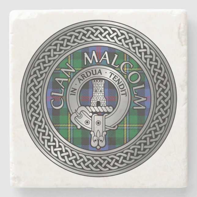 Dessous-de-verre En Pierre Clan Malcolm Crest et Tartan Knot (Devant)