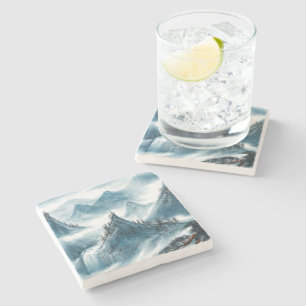 Dessous-de-verre En Pierre Classic Bleu Blanc Chinoiserie Paysage Peinture