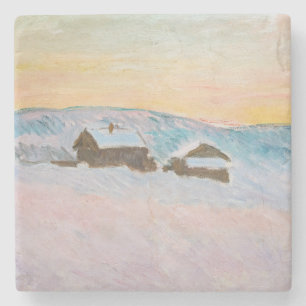Dessous-de-verre En Pierre Claude Monet - Norvège Paysage, Maisons Bleues