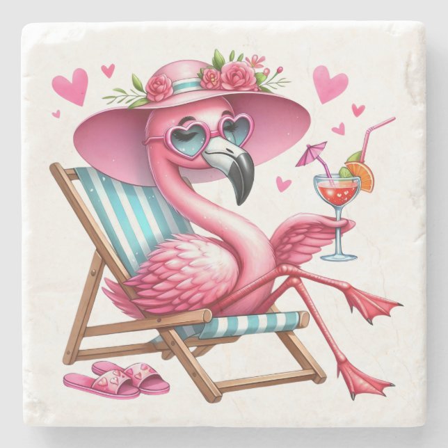 Dessous-de-verre En Pierre Clipart de Flamant rose mignonne (Devant)