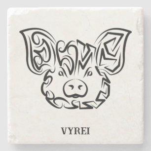 Dessous-de-verre En Pierre Cochon tribal noir et blanc