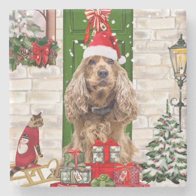 Dessous-de-verre En Pierre Cocker Spaniel Chien Noël (Devant)