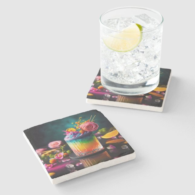 Dessous-de-verre En Pierre Cocktail coloré (Côté)