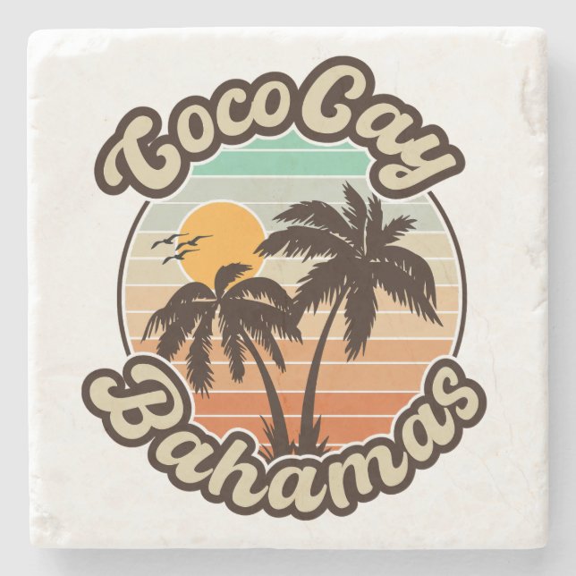 Dessous-de-verre En Pierre Coco Cay Bahamas Retro Sunset Souvenirs 60s (Devant)
