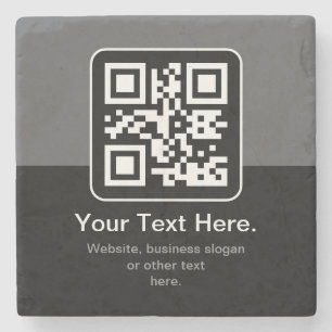 Dessous-de-verre En Pierre Code QR scannable moderne   Noir Gris & Blanc