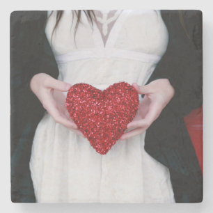Dessous-de-verre En Pierre Coeur d'amour rouge parkly (Saint-Valentin)