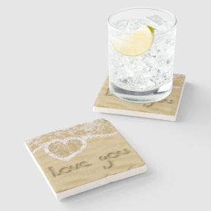 Dessous-de-verre En Pierre Coeur "Love you" écrit dans Sable
