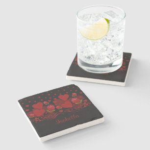 Dessous-de-verre En Pierre Coeur rouge, roses rouges pour la Saint Valentin S