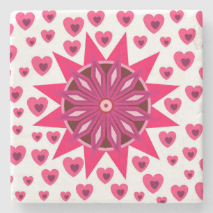 DESSOUS-DE-VERRE EN PIERRE COEURS DE FLEURS ROUGE AMOUR VALENTINE CADEAU CÔTE