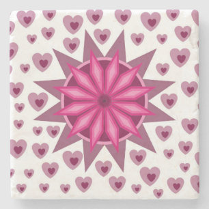 DESSOUS-DE-VERRE EN PIERRE COEURS DE FLEURS ROUGE AMOUR VALENTINE CADEAU CÔTE