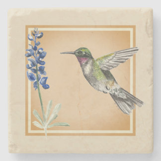 Dessous-de-verre En Pierre Colibri et Bluebonnet sur Arrière - plan neutre