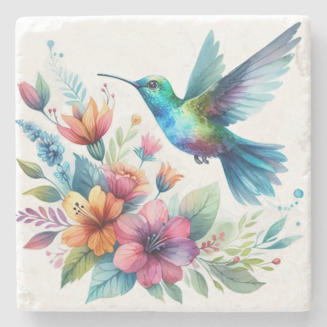 Dessous-de-verre En Pierre Colibri floral de printemps (Devant)