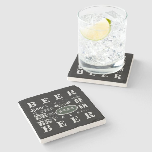 Dessous-de-verre En Pierre Collage blanc et vert de bière (Côté)