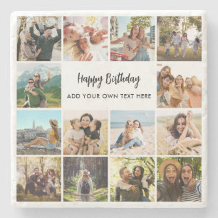 Dessous-de-verre En Pierre Collage de photos personnalisé Joyeux Anniversaire
